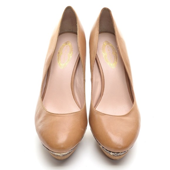 Elie Tahari Snake Trim Brown Leather Platform Pump 37 - Picture 3 of 8
